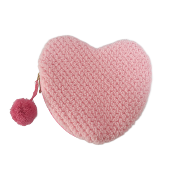 heart cute fluffy teddy bear quality cosmetic bag coin bag with pom pom＿3